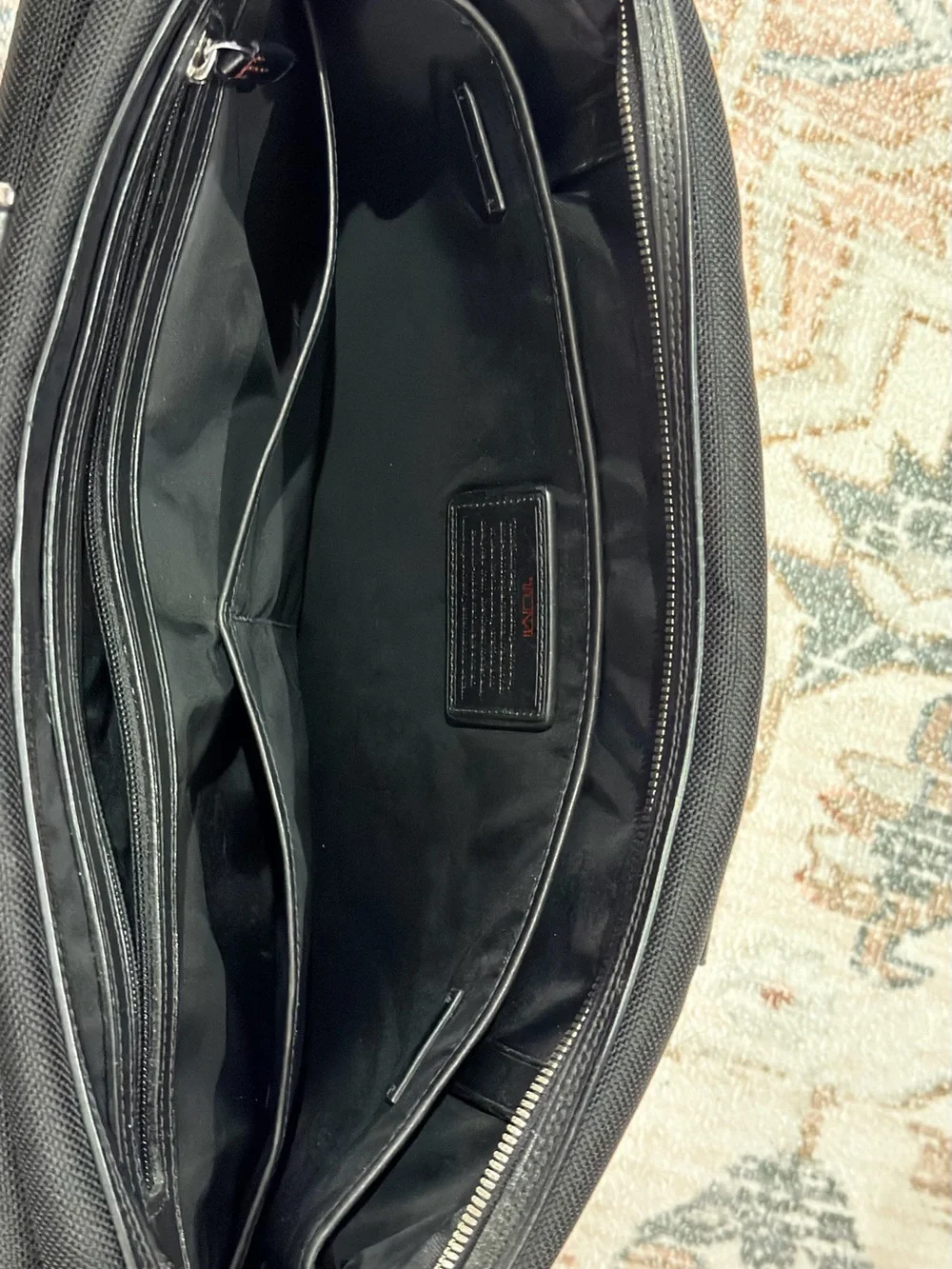 Tumi Black Nylon Briefcase with Leather Trim and Silver Hardware